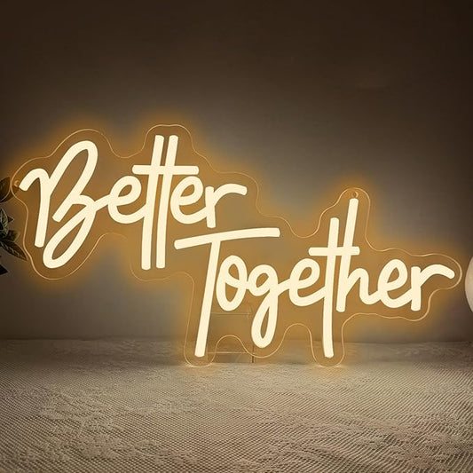 Better Together Neon Sign, Better Together Led Neon Light Signs for Wedding Bridal Shower Wall Decor Wedding Decotations for Backdrop Birthday Anniversary Party Dimmable USB Powered(16.9"*9.1")