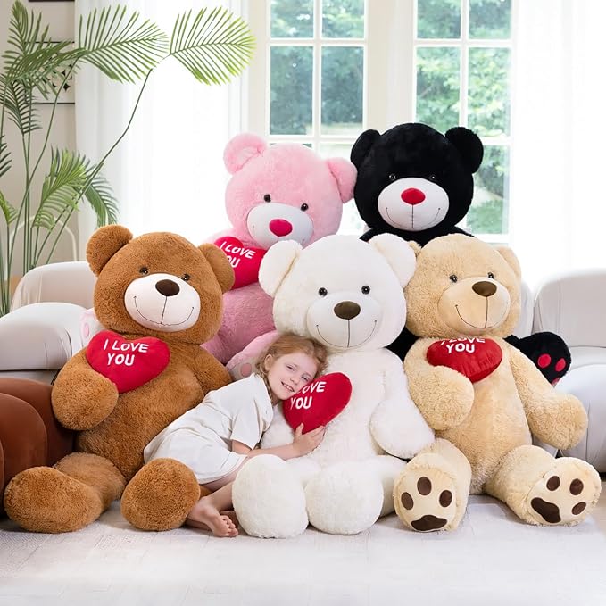 Giant Teddy Bear 52", Big Stuffed Animal with Heart, Large Brown Stuffed Bear Plush Toys for Kids, I Love You Valentines Gift for Girlfriend Wedding