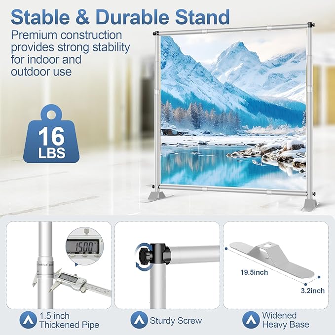 10 x 10FT Backdrop Banner Stand, Heavy Duty Adjustable Photo Background Support Frame Kit, Step and Repeat Stand for Photo Booth, Parties, Exhibition, Trade Show, Wedding - Silver