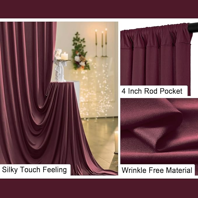 10 ft x 10 ft Wrinkle Free Maroon Backdrop Curtain for Parties, Polyester Burgundy Photo Backdrop Drapes 2 Panels 5x10ft for Baby Shower Wedding Birthday Party Engagement Ceremony Decoration