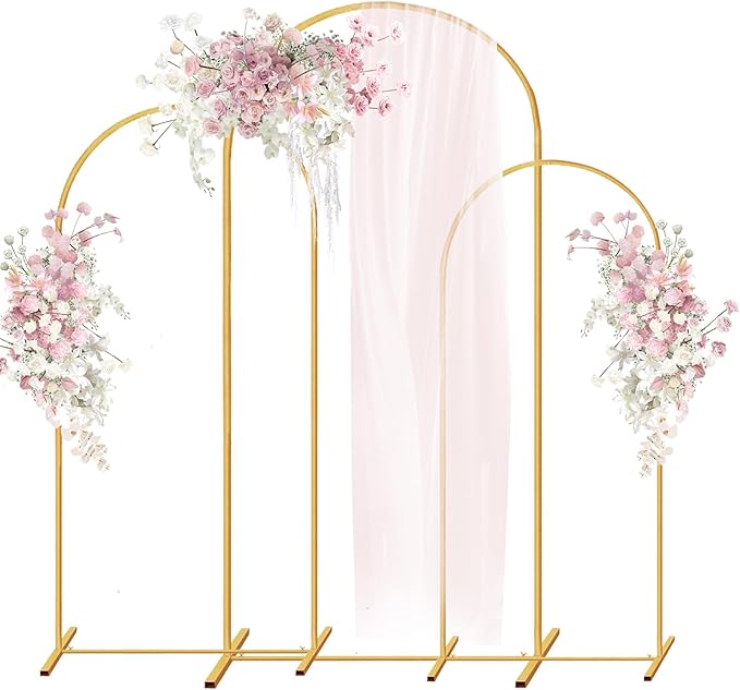 Metal Arch Stand Gold Wedding Backdrop Stand Set of 3 (7.2FT,6.6FT,6FT)Arched Frame for Birthday Party Baby Shower Graduation Ceremony Decoration (gold)