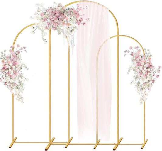 Metal Arch Stand Gold Wedding Backdrop Stand Set of 3 (7.2FT,6.6FT,6FT)Arched Frame for Birthday Party Baby Shower Graduation Ceremony Decoration (gold)