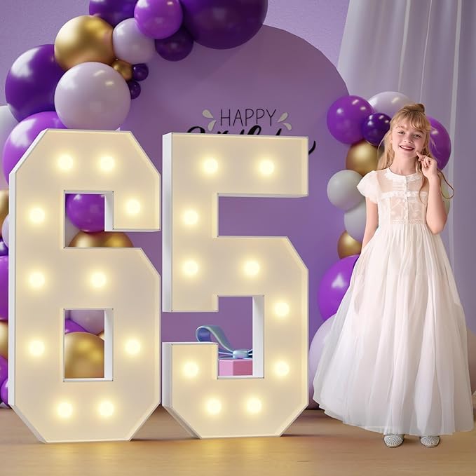 Marquee Numbers 65th-Birthday Large Decorations: 4ft Light Up Numbers 65 Birthday Sign for Boy Girl Sixty Five Year Old Anniversary Mosaic Party Decor Backdrop Big Foam Board Number 13