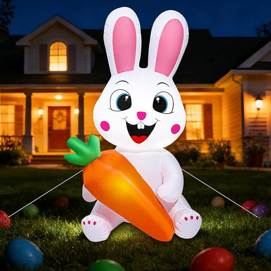 5 Ft Easter Inflatables Easter Decorations, Blow up Easter Bunny with LED Lights Baskets Light up Easter Decor, Easter Decorations for Home Holiday Party Indoor Outdoor Garden Lawn
