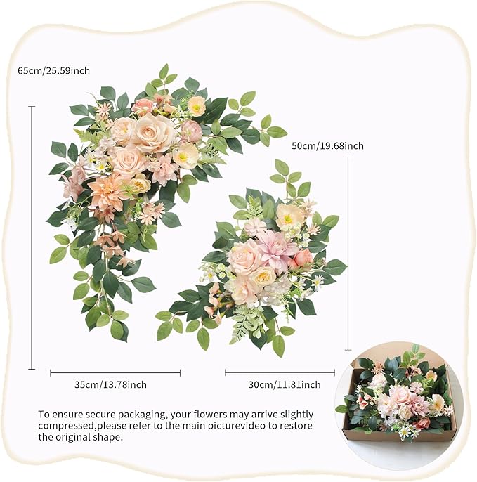 Pack of 2 Wedding Arch, Artificial Flowers, Wedding Decor，Flower Garland Be Suited to Banquet, Party, Reception Entrance Welcome Sign and Background Decoration (Champagne)