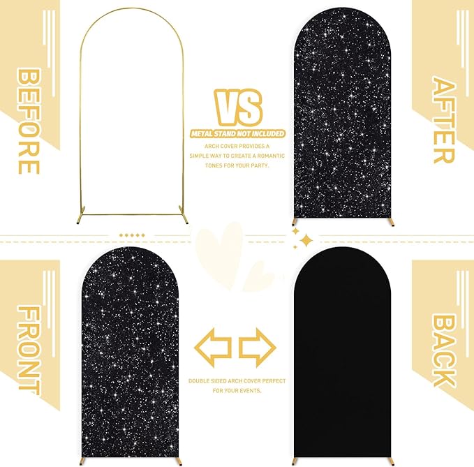 FUHSY 7.2FT Black Arch Cover Sequin Arch Stand Covers Sparkly Wedding Arch Backdrop Stand Cover Spandex Backdrop Covers for Arched Stand Chiara Arches Covers Fabric for Birthday Party Halloween