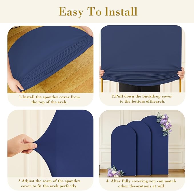 Navy Blue Arch Cover 3 Set - 6FT, 6.6FT, 7.2FT Navy Blue Arch Backdrop Cover Spandex Wedding Arch Stand Covers for Baby Shower Birthday Party Wedding Bridal Shower Banquet Photo Background Decorations