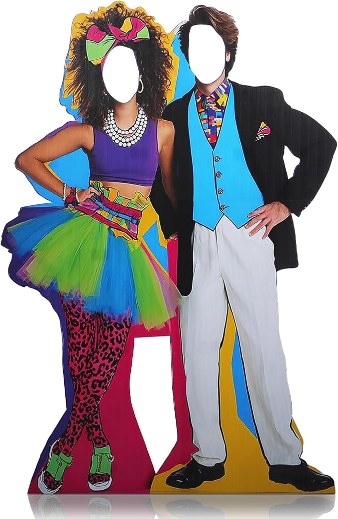Amyhill 5 ft 80s Hip Hop Couple Cardboard Cutout Stand up Retro Faceless Life Size Photo Prop Vintage Dance Couple Backdrop for Dance Theme Jazz Night Party Decoration