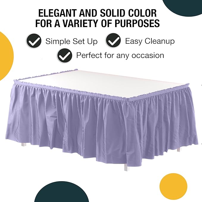 Exquisite Ruffle Table Skirt Lavender 48 Pack 14 Ft Long Table Skirts for Rectangle Tables 6ft Plus or Round Tables Skirts with Adhesive Strip for Gender Reveal Decor & Happy Birthday Parties