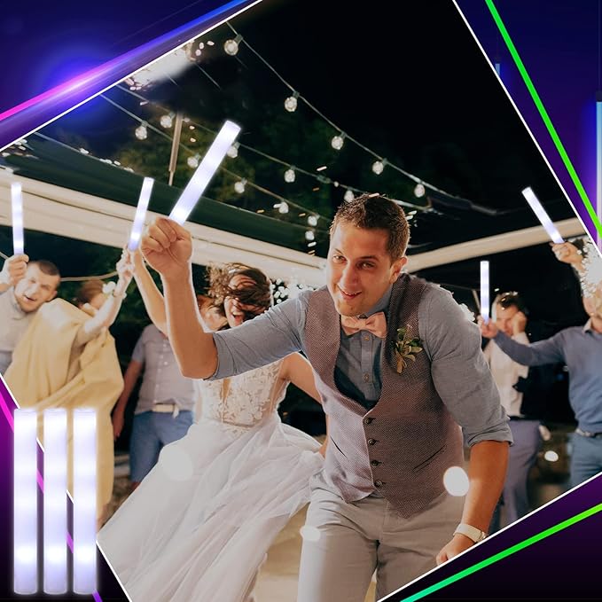 Liliful 200 Pcs Glow LED Cheer Sticks Light up Glow Sticks Wedding Wand for Birthday Wedding Bridal Shower Raves Carnival Concert Glow in the Dark Party Favors Supplies(White)