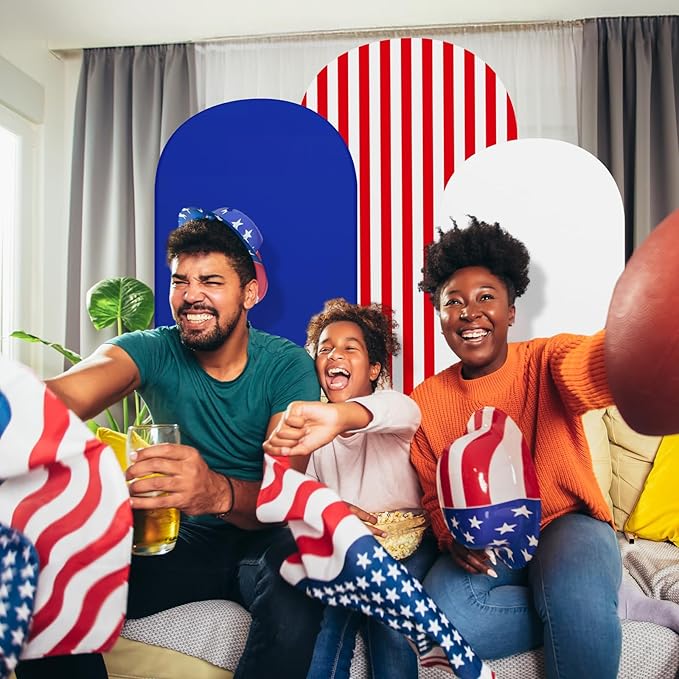 Set of 3 Patriot Day Arch Cover Theme Decoration, Veterans Day Blue and Red Print Arch Cover Stretch Spandex Fitted for Birthday Party, 4ft, 5ft, 6ft(Classic)