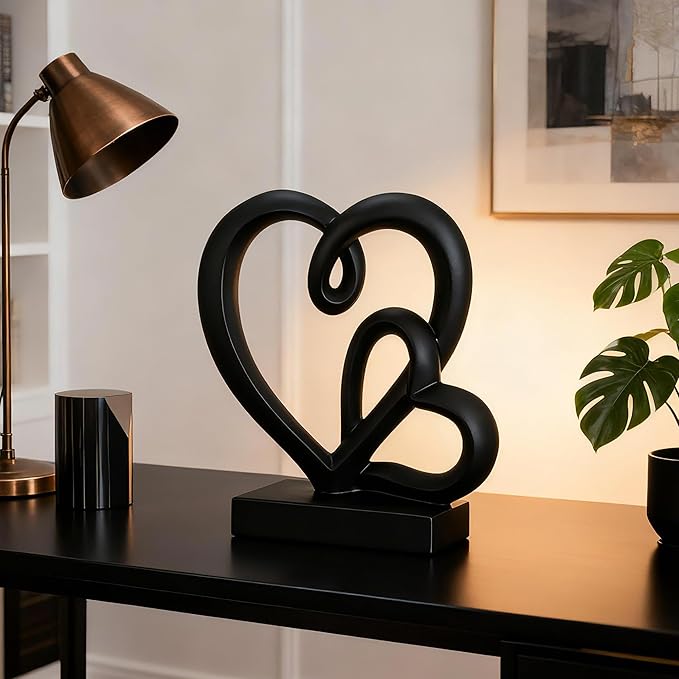 Valentine's Day Wedding Anniversary Couples Gifts-Two Hearts Decor Resin Statue,1st to 50th for Her/Him,Engagement Present, Shimmering Love Symbol for Couple, Romantic Home Accent