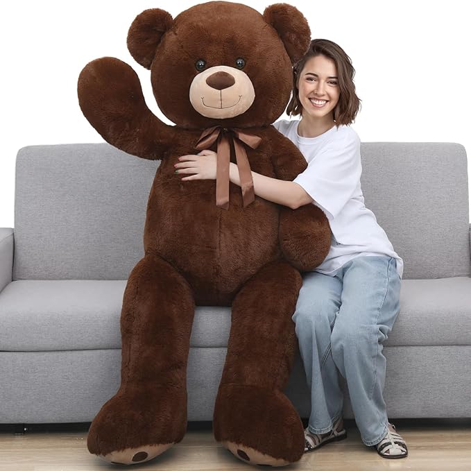 Tezituor Big Teddy Bear 5ft, Fluffy Life Size Giant Stuffed Animal, Cute Embroidered Paws Plush Gift for Kids, Girlfriend, Boyfriend, Valentines, Dark Brown