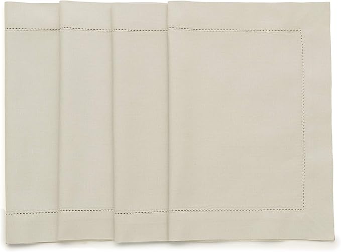 Solino Home Cotton Linen Placemats Set of 4 - Hemstitch Linen Placemats 14 x 19 Inch - Machine Washable Table Mats for Spring, Easter