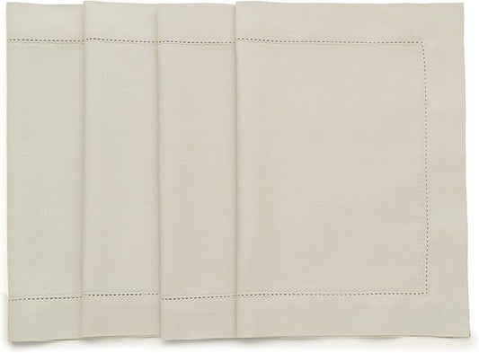Solino Home Cotton Linen Placemats Set of 4 - Hemstitch Linen Placemats 14 x 19 Inch - Machine Washable Table Mats for Spring, Easter