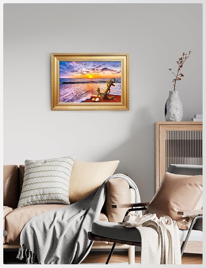 IPIC - "Anchored in Time Personalized Wall Art with Name and Date, Custom Beach Sunset Canvas Print with Solid Wood Frame, A Personalized Gift for Couple, Wedding, or Anniversary