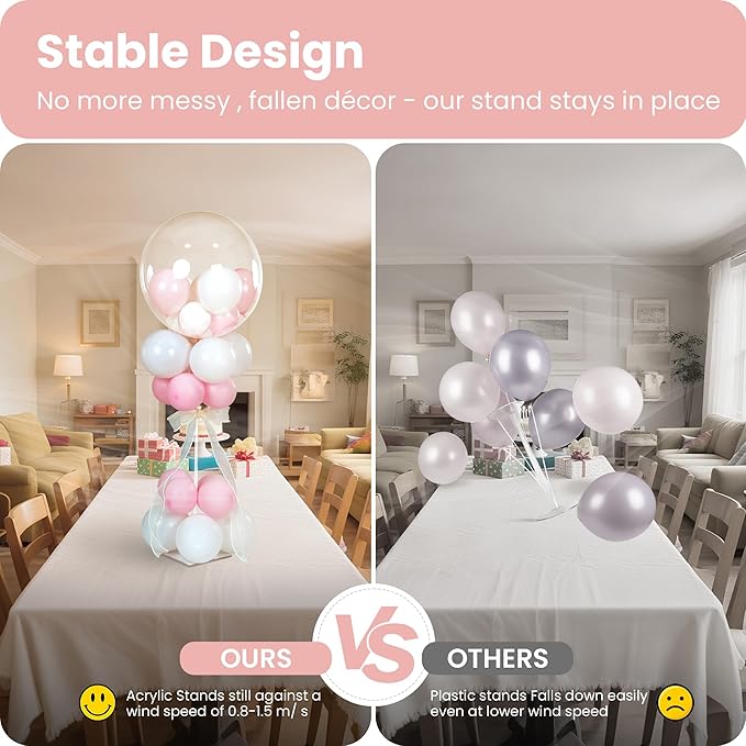 YALLOVE Balloon Stands for Table Set of 10, Adjustable Height 15.75 Inch, 23.62 Inch Balloon Centerpiece Stand, Acrylic Balloon Stick Holder with Base for Party Decorations (Balloons Not Included)