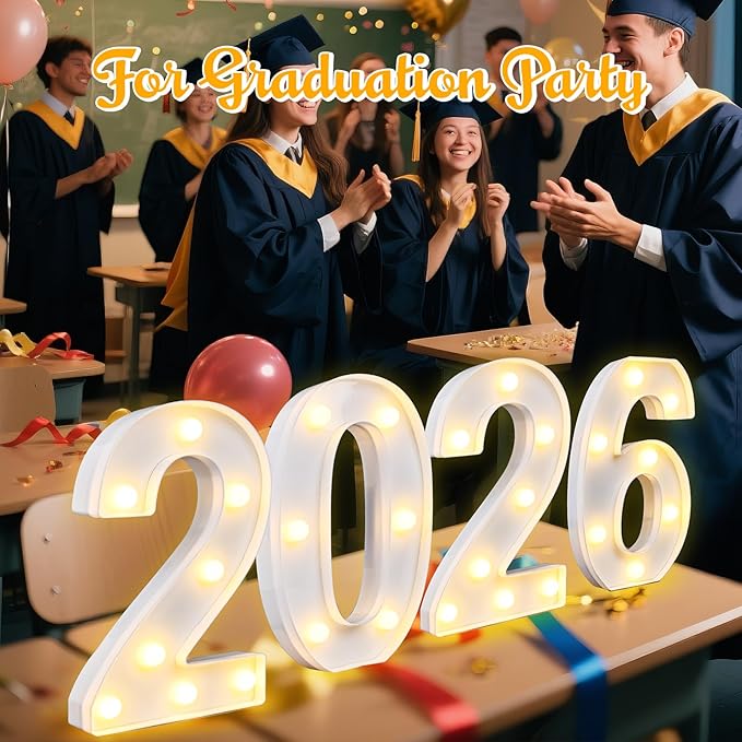 Light Up Numbers 2026, Light Up Numbers for Xmas New Year Decorations Class of 2026 High School Party Graduation Decorations,Lighted Number Sign for 2nd, 20th, 22nd, 26th, 60th, 62th Birthday Decorations (8.58IN-Warm White)