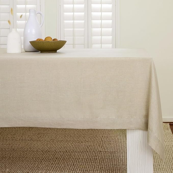 Solino Home Natural Linen Tablecloth 60 x 144 Inch - 100% Pure Linen Table Cloth for Rectangle Tables - Fete, Machine Washable Tablecloth for Spring, Easter