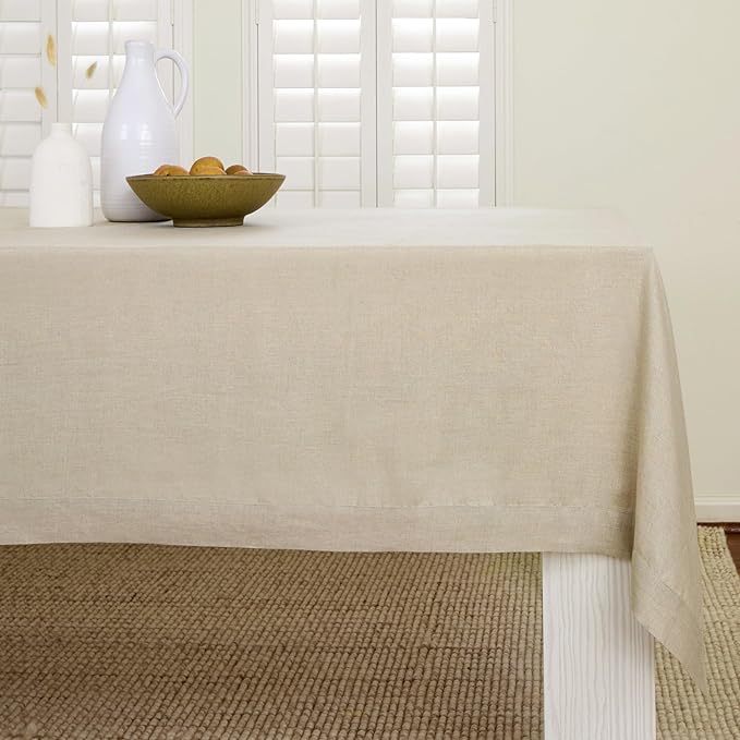 Solino Home Linen Natural Tablecloth 60 x 108 Inch - 100% Pure Linen Rectangular Tablecloth - Machine Washable Table Cloth for Spring, Easter - Fete