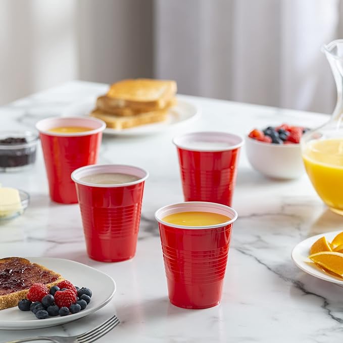 Comfy Package [Case of 1,600 12 oz. Disposable Plastic Red Cups, Party Drinking Cups for Events and Everyday Use