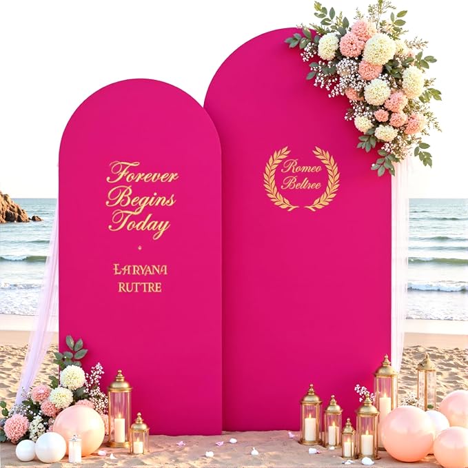 Hot Pink Photo Arch Backdrop Cover Set of 2 Spandex 7.2 and 6ft Arch Covers Stretchy Backdrop Birthday Party Arch Stand Covers for Girls Baby Shower Wedding Bridal Shower Banquet Background