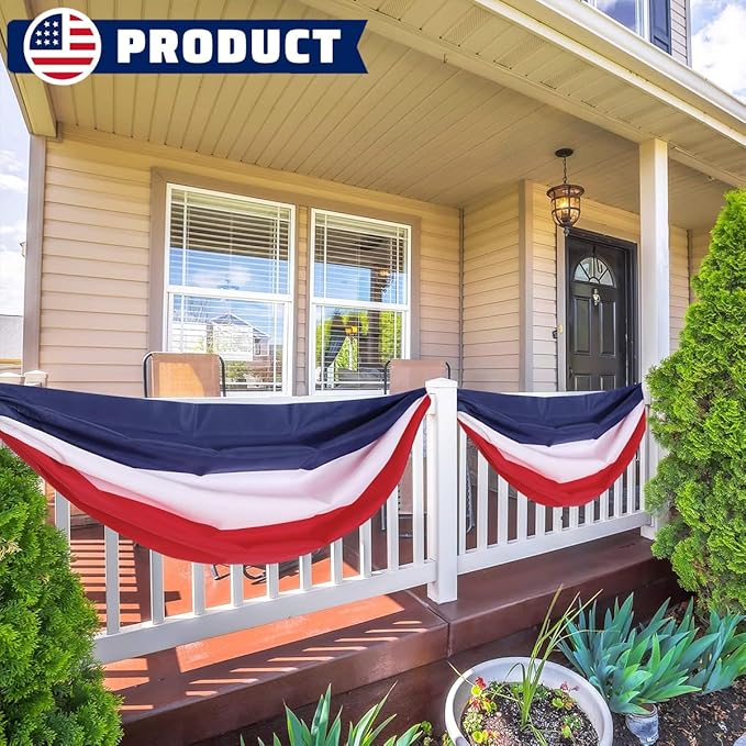 3Pack 2x20 Ft Bunting Flags Red, White & Blue Stripes Large Patriotic Decorations Flag 4th of July Bunting Outdoor Bunting Banner for Outside ，Garden，Porch