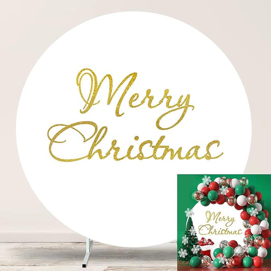 Merry Christmas Round Backdrop Cover 7.2ft for Photography Gold Merry Christmas Sign White Round Backdrop Cover 7.2x7.2ft Winter Party Banner New Year Holiday Family Kids Gift Portrait Props