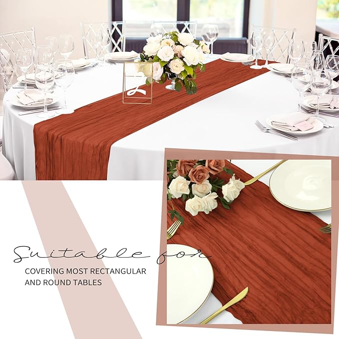 12 Pack Cheesecloth Table Runner 20 x 120 inch Cheese Cloth Table Runner Bulk,Romantic Boho Sheer Gauze Fabric Table Runners for Wedding Reception,Party,Bridal Shower Table Decor(Terracotta)