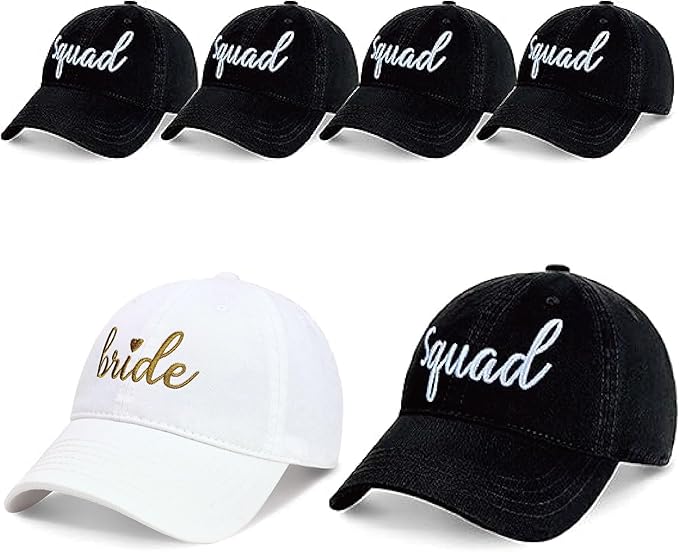 PartyGifts&beyond 6Packs Bachelorette Hat Bridesmaid Hat Bachelorette Party Favors Embroidered Bride Squad Baseball Cap