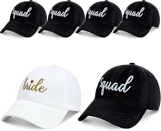 PartyGifts&beyond 6Packs Bachelorette Hat Bridesmaid Hat Bachelorette Party Favors Embroidered Bride Squad Baseball Cap