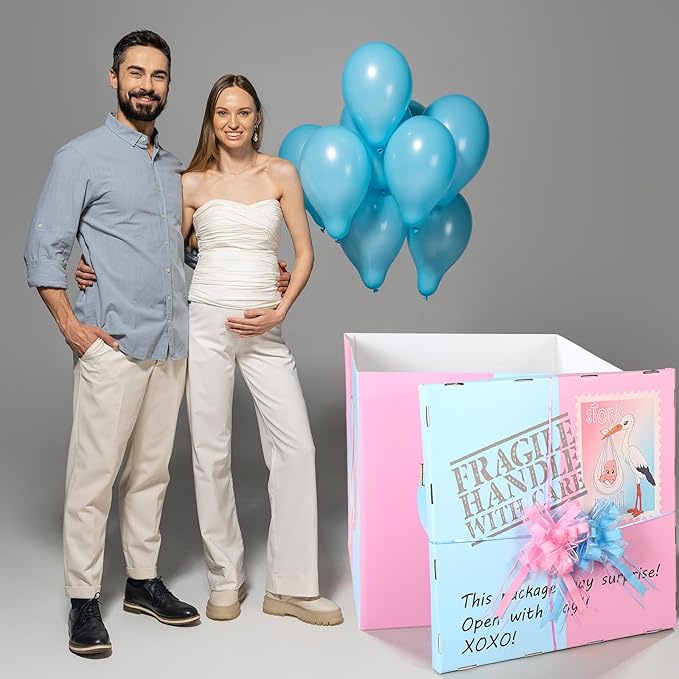 AmazingSpark 28in Jumbo Gender Reveal Gift Box Kit with Oversized Box Giant Pull Bows for Gender Reveal Baby Shower Birthday Party Decor (Boy or Girl 2)
