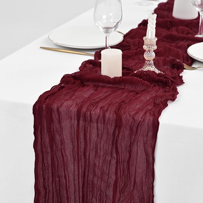 20 Pack Burgundy Table Runner 10Ft Burgundy Cheesecloth Table Runner Boho Gauze Table Runners Long Romantic Sheer Fabric Cheese Cloth Table Runners for Wedding Party Bridal Shower