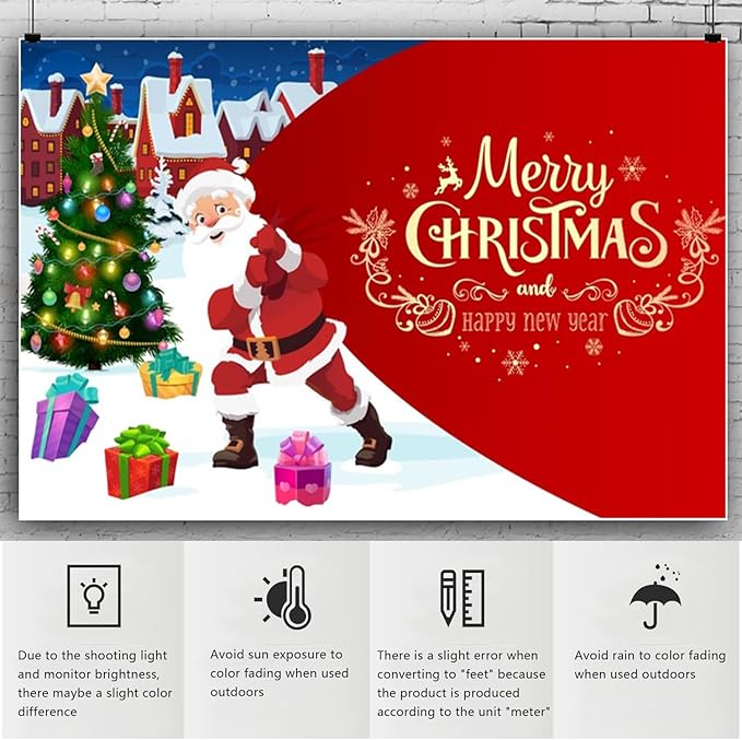 YongFoto Merry Christmas Backdrop 10x7ft Christmas Tree Santa Claus's Gift Snow Town Photography Background Happy New Year Xmas Eve Family Party Banner Room Decor Photoshoot Wallpaper Photo Booth