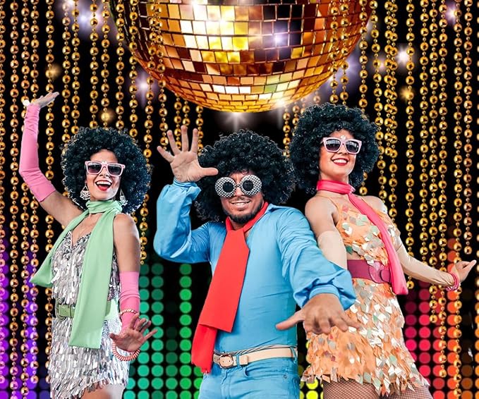 Disco Backdrop 10x8ft Golden Glitter Disco Ball Photo Background for Photography 70s 80s 90s Theme Party Decorations Birthday Wedding Cake Table Banner Photo Booth Props
