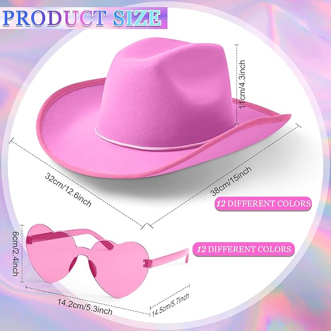 Haysandy 24 Pcs Sparkly Party Hats with Rimless Heart Sunglasses Fun Colorful Party Hats Goggles for Women Men