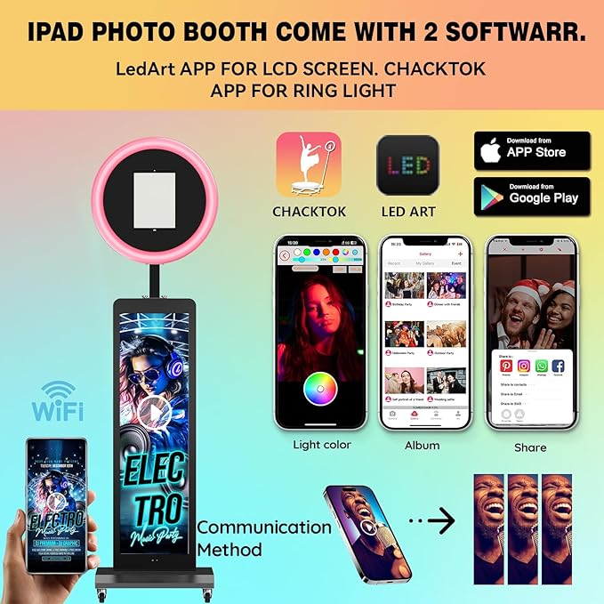 HARZHI Portable Photo Booth Compatible with Ipad, for Ipad Photo Booth Shell Stand Stand Provide Chacktok Photo Booth Software for Party and Wedding, Free Custom Logo, Flight Case