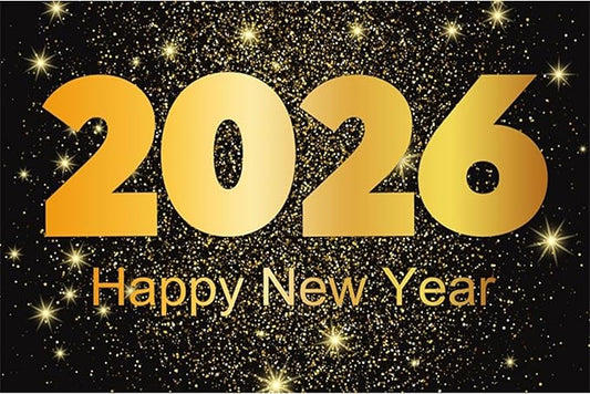 YongFoto 2026 Happy New Year Backdrop 12x10ft Gold Photography Background Merry Christmas Night Festival Carnival Family Celebration Party Banquet Decor Banner Photoshoot Wallpaper Photo Booth