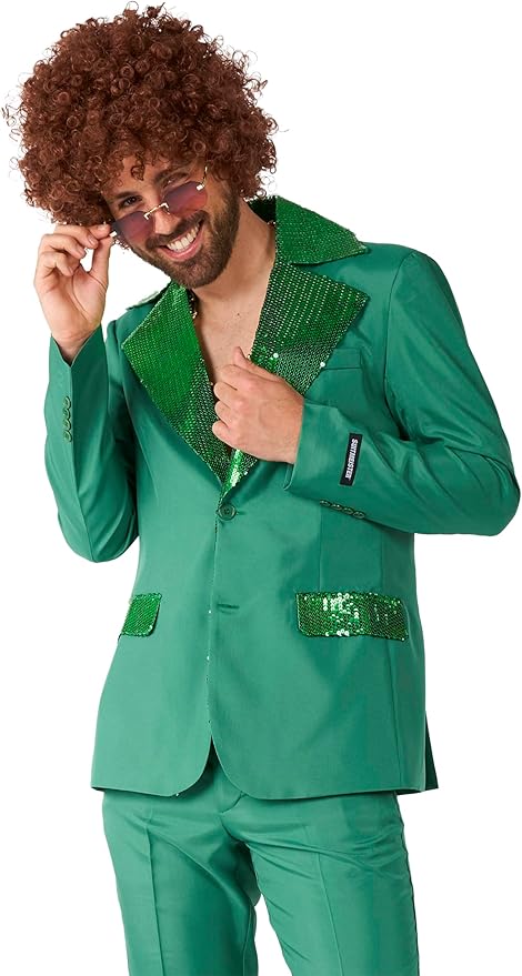 SUITMEISTER Men's Disco Costume Suit - Saturday Night Fever Outfit - Slim Fit - Including Blazer and Flare Pants - Green