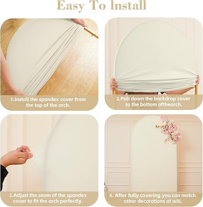 Beige Arch Cover 3 Set - 6FT, 6.6FT, 7.2FT Beige Arch Backdrop Cover Spandex Wedding Arch Stand Covers for Baby Shower Birthday Party Wedding Bridal Shower Banquet Photo Background Decorations