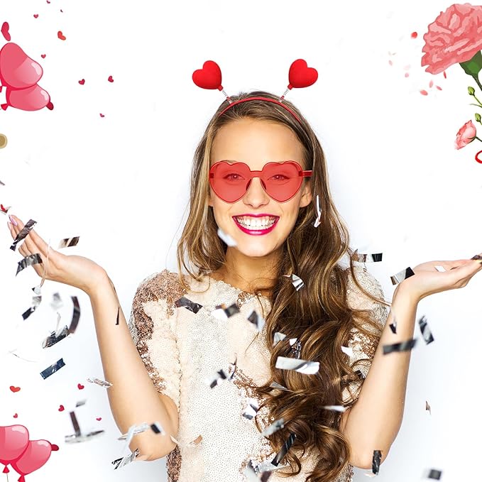 Yunsailing 48 Pcs Valentines Day Heart Headband Boppers and Heart Shape Sunglasses Valentines Accessories Costume Photo Prop(Red)