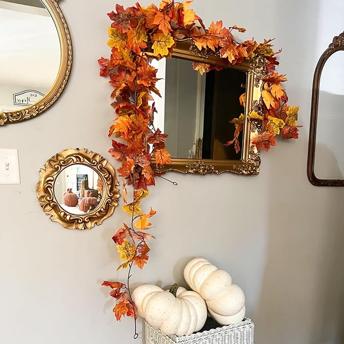 CQURE 40 Pack Fall Leaf Garland, Total 236Ft Artificial Fall Vines Autumn Garland Fall Maple Leaves Thanksgiving Decor for Home Wedding Fireplace Party