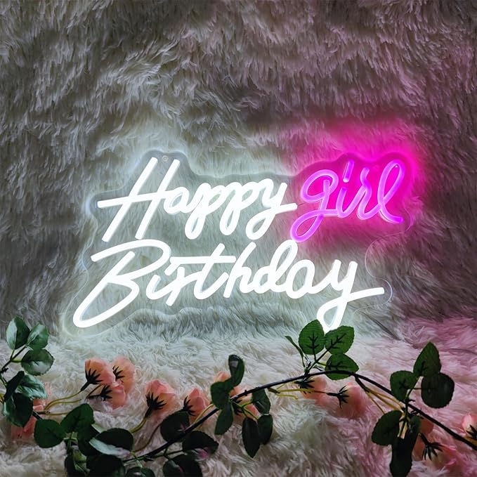 Happy Birthday Neon Sign for Wall Decor, Cool White LED Neon Light Signs, Art Decoration Happy Birthday Girl Neon Light Sign for All Birthday Party Decoration,SIGNVIA,15.7×8.6 Inch