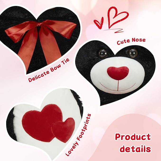 Tezituor Large Teddy Bear Stuffed Animal 47" - Big Teddy Bear with Love Red Heart - Giant Stuffed Bear Plush Toys for Kid Christmas Birthday - Valentines Bear Gift for Girlfriend, Black