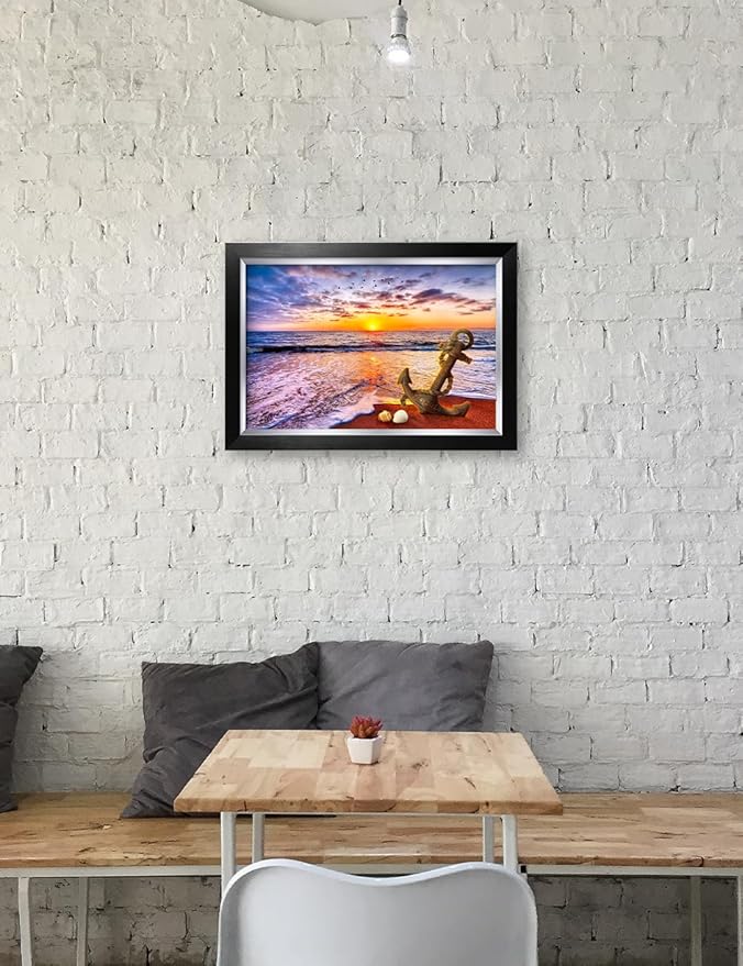 IPIC - "Anchored in Time Personalized Framed Wall Art, Custom Beach Sunset Canvas Print with Name and Date, A Personalized Gift for Couple, Wedding, or Anniversary, Coastal Home Decor