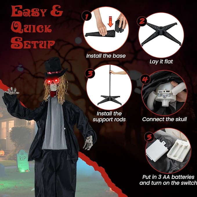 BECOMFORT 7.2 FT Halloween Animatronics, Sound-Activated Skeleton Groom with Glowing Eyes, Creepy Sounds, Moving Head & Posable Arms, Animated Halloween Props Decoration for Indoor & Outdoor
