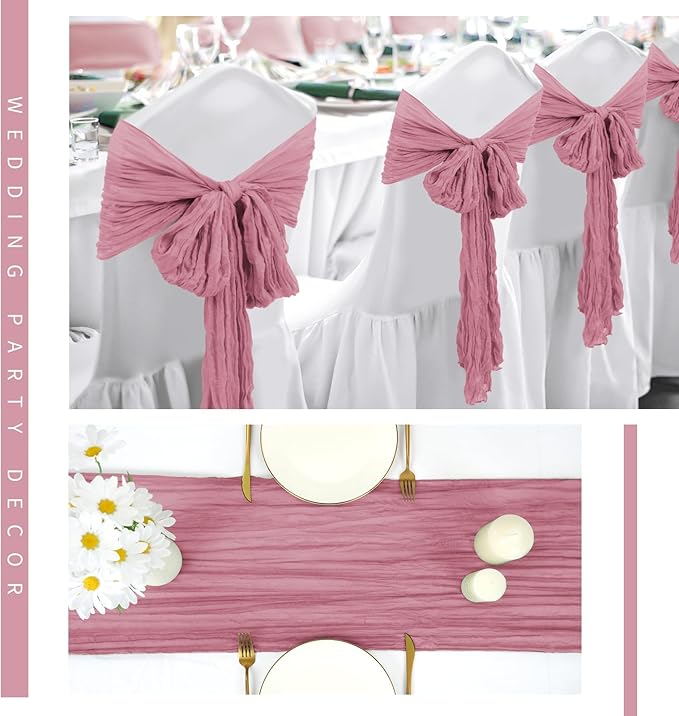 12 Pack Cheesecloth Table Runner 20 x 120 inch Cheese Cloth Table Runner Bulk,Romantic Boho Sheer Gauze Fabric Table Runners for Wedding Reception,Party,Bridal Shower Table Decor(Dusty Rose)