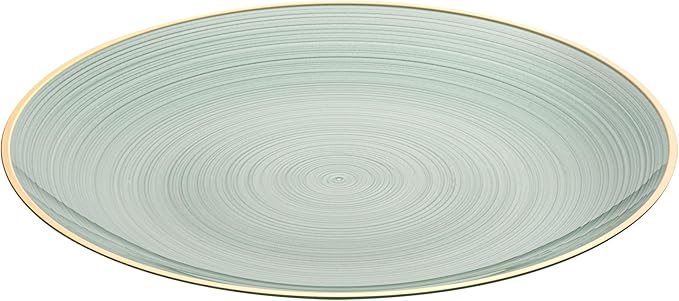 Restaurantware Plastic Plates 20 Pcs 10" Gold Rimmed Disposable Plates Heavy-Duty Green Translucent Rippled Plastic Dinner Servers for Party, Weddings, Salads, Desserts, and Appetizers