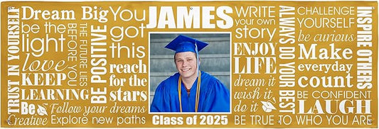 Let's Make Memories Personalized Graduation Banner - Graduation Party Decorations - Customized Congratulations Banner - Class of 2025 - Indoor/Outdoor Vinyl - Big Dreams - Gold - 10 ft.