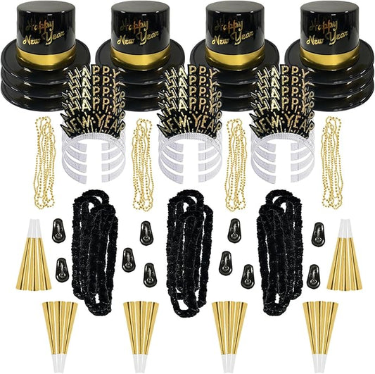 PMU New Year's Eve Party Supplies New Year's Eve Decorations Supplies, 2026 Gold Legend Illusion Party Kit Assortment for 25 Persons - Outfits for Adults, Men and Women (25/psn) Pkg/1